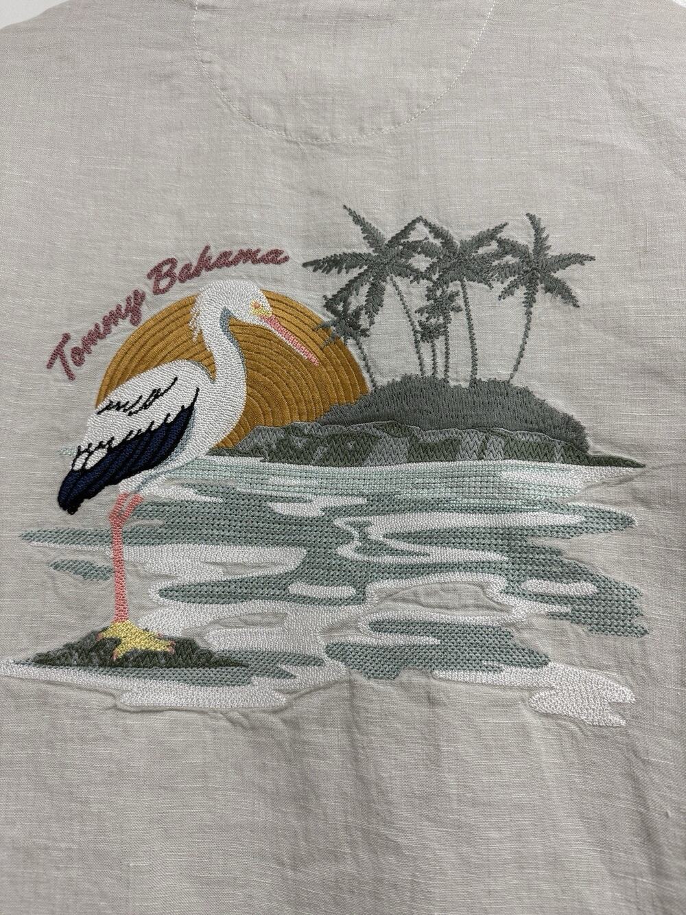 Tommy Bahama Del Mar Island Linen Shirt Men’s M Light Gray Stork Long Sleeve